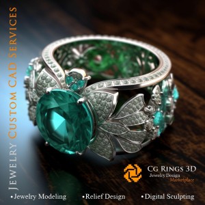 Ring mit Smaragd und Diamanten - 3D-CAD Schmuck Home, KI - Schmuck 3D-CAD, KI - Ringe 3D-CAD