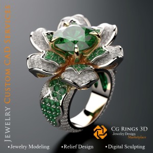 Anello con Smeraldo e Diamanti - Gioielleria CAD 3D, AI - Gioielli CAD 3D, AI - Anelli CAD 3D