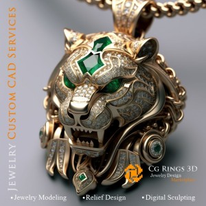 Anhänger Löwe (Steampunk-Stil) - Schmuck 3D-CAD Zuhause, KI - Schmuck 3D-CAD, KI - Anhänger 3D-CAD
