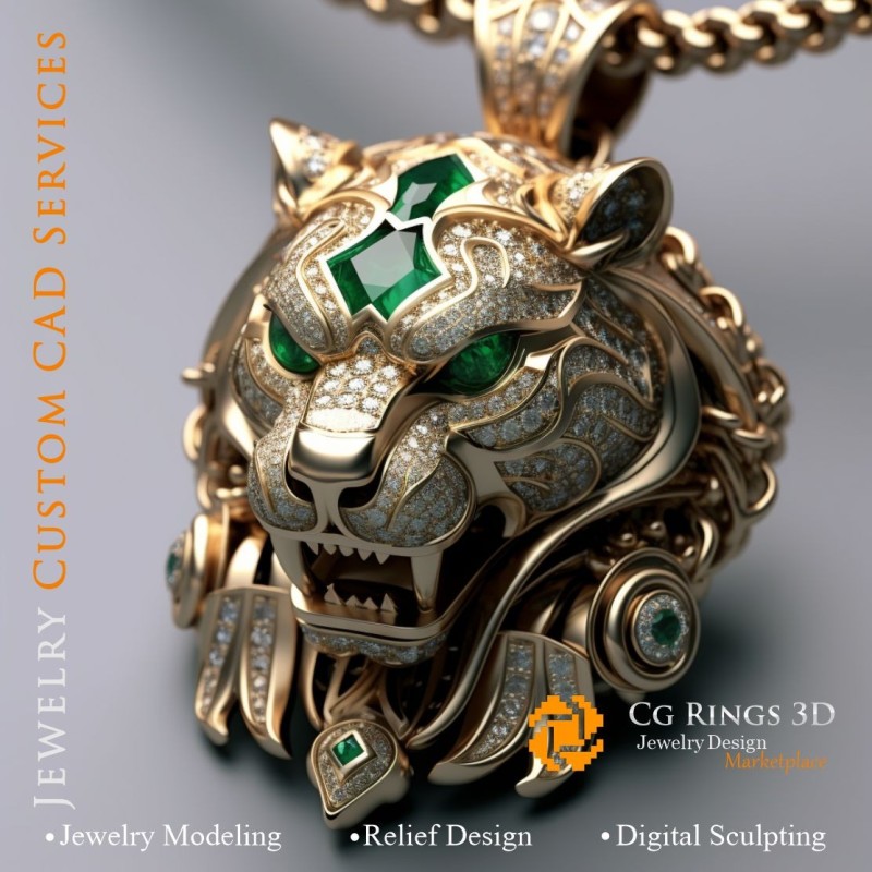 狮子吊坠（蒸汽朋克风格）- 珠宝3D CAD 家居，AI - 珠宝3D CAD，AI - 吊坠3D CAD