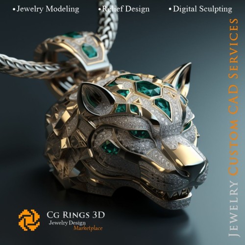 Hund-Anhänger mit Smaragden und Diamanten - Schmuck 3D-CAD Zuhause, KI - Schmuck 3D-CAD, KI - Anhänger 3D-CAD