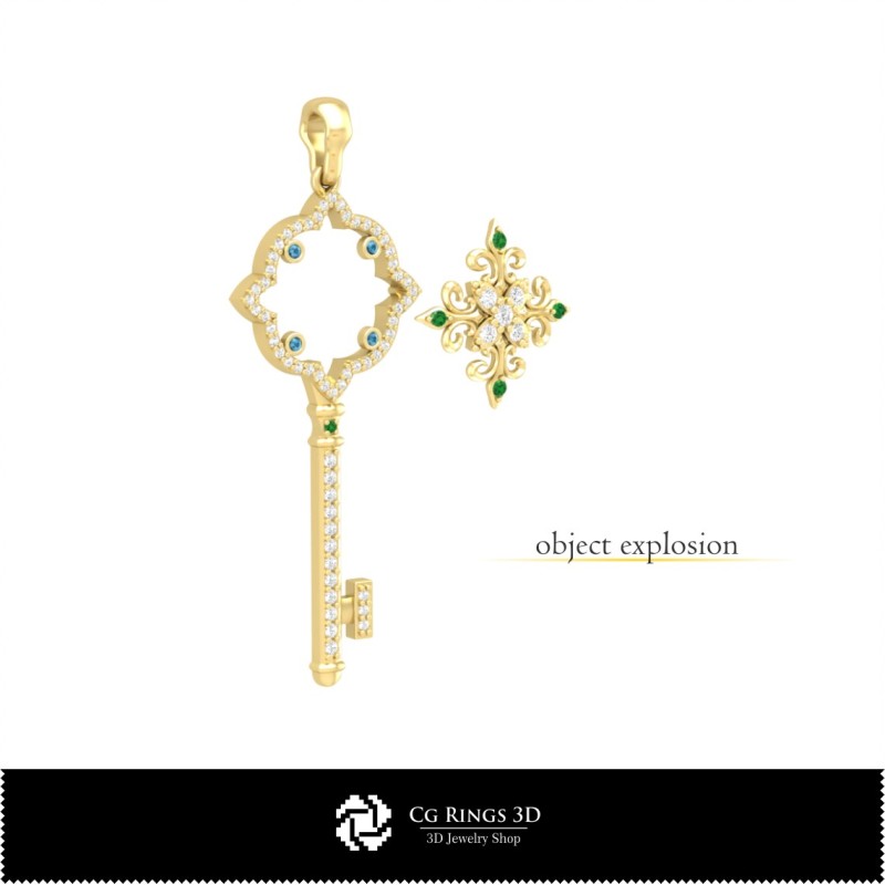 3D Key Pendant Home, Jewelry 3D CAD, Pendants 3D CAD , 3D Diamond Pendants