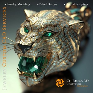 Colgante Tigre con Esmeraldas y Diamantes - CAD 3D de Joyería, IA - CAD 3D de Joyería, IA - Colgantes CAD 3D 2