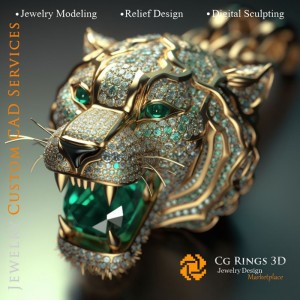 挂坠：老虎，配祖母绿与钻石 - 珠宝3D CAD 主页，AI - 珠宝3D CAD，AI - 吊坠3D CAD