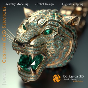 Colgante Tigre con Esmeraldas y Diamantes - Joyería 3D CAD Home, IA - Joyería 3D CAD, IA - Colgantes 3D CAD