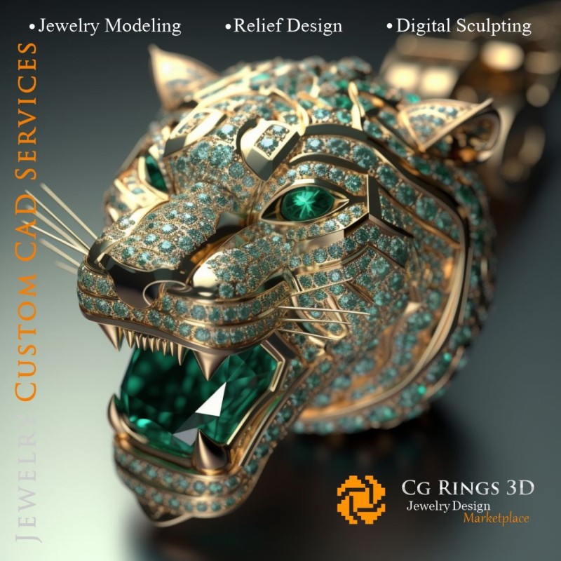 Ciondolo Tigre con Smeraldi e Diamanti - Gioielleria 3D CAD Home, AI - Gioielleria 3D CAD, AI - Ciondoli 3D CAD