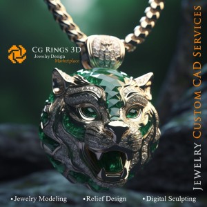 Colgante Puma con Esmeraldas y Diamantes - CAD 3D de Joyería, IA - Joyería CAD 3D, IA - Colgantes CAD 3D
