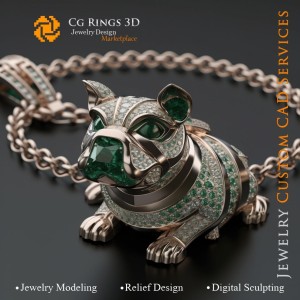 狗形坠饰（镶嵌祖母绿与钻石）- 珠宝3D CAD之家，AI - 珠宝3D CAD，AI - 吊坠3D CAD