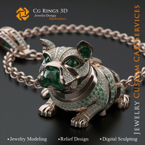 Hund-Anhänger mit Smaragden und Diamanten - Schmuck 3D-CAD Home, KI - Schmuck 3D-CAD, KI - Anhänger 3D-CAD