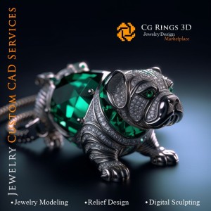 Colgante de perro con esmeraldas y diamantes - CAD 3D de joyería Hogar, IA - CAD 3D de joyería, IA - Colgantes CAD 3D