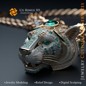 Puma-Anhänger mit Smaragden und Diamanten - 3D-CAD-Schmuck Zuhause, KI - Schmuck 3D-CAD, KI - Anhänger 3D-CAD