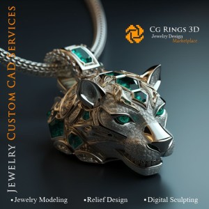 狗形吊坠，配祖母绿和钻石 - 珠宝3D CAD之家，AI - 珠宝3D CAD，AI - 吊坠3D CAD