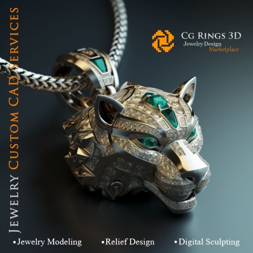 Hund-Anhänger mit Smaragden und Diamanten - Schmuck 3D-CAD Home, KI - Schmuck 3D-CAD, KI - Anhänger 3D-CAD