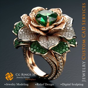 Anello a Fiore con Smeraldi e Diamanti - CAD 3D Gioielli Home, AI - CAD 3D Gioielli, AI - CAD 3D Fedine