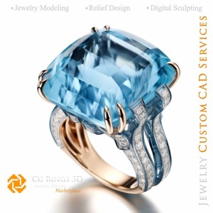 Anello con Acquamarina e Diamanti - Gioielli CAD 3D Home, AI - Gioielleria CAD 3D, AI - Anelli CAD 3D, AI - Gioielli CAD 3D, AI