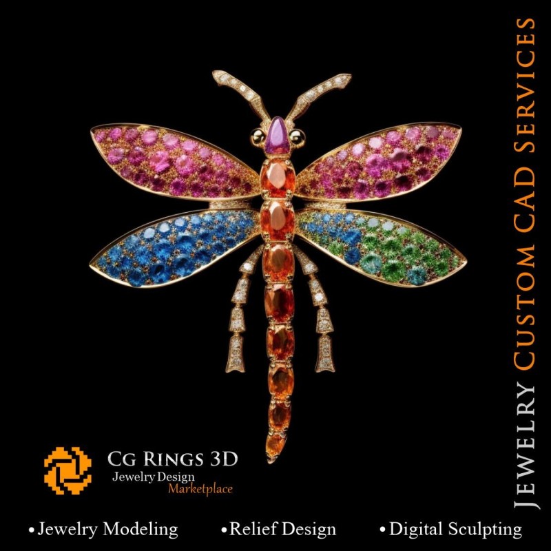 Libellen-Anhänger mit Melodie der Farben - 3D-CAD-Schmuck Zuhause, KI - Schmuck 3D-CAD, KI - Anhänger 3D-CAD