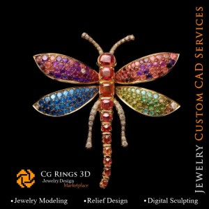 Libellen-Anhänger mit Melodie der Farben - 3D-CAD-Schmuck Zuhause, KI - Schmuck 3D-CAD, KI - Anhänger 3D-CAD