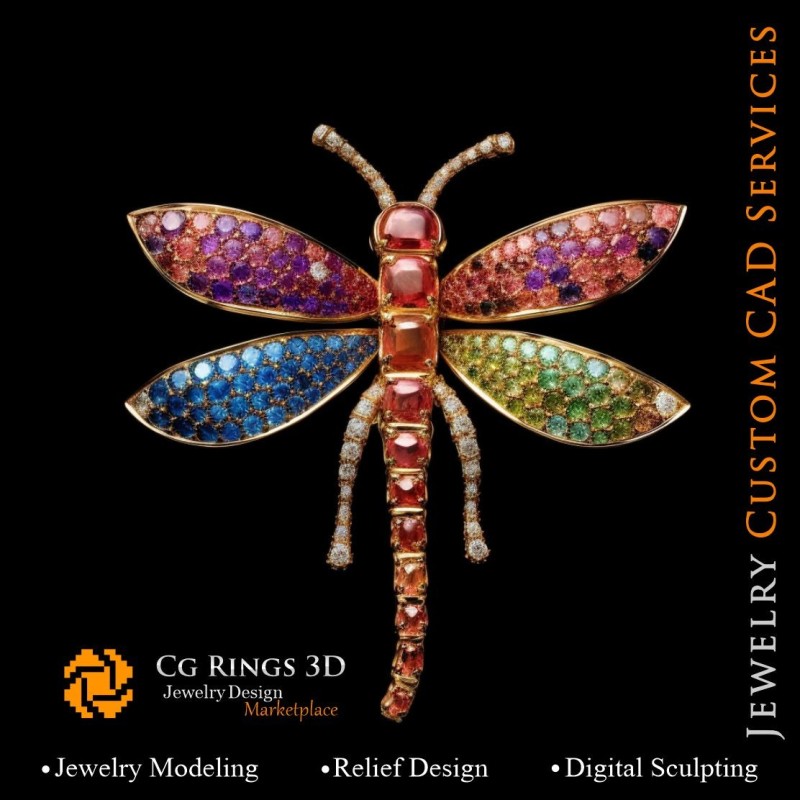 Pendentif Libellule avec Mélodie de Couleurs - CAO Bijoux 3D pour la Maison, IA - CAO Bijoux 3D, IA - Pendentifs CAO 3D