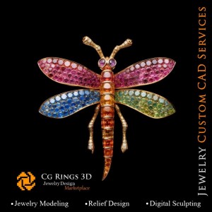 Libellen‑Anhänger mit Melodie der Farben - 3D-CAD-Schmuck Zuhause, KI - Schmuck 3D-CAD, KI - Anhänger 3D-CAD