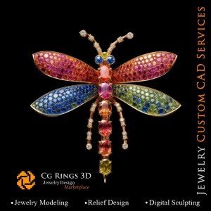 Pendentif libellule avec Mélodie de Couleurs - CAO 3D Bijoux Maison, IA - Bijoux CAO 3D, IA - Pendentifs CAO 3D