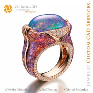 Anillo con ópalo - CAD 3D de joyería Hogar, IA - CAD 3D de joyería, IA - CAD 3D de anillos, IA - CAD 3D Joyería Melodía de