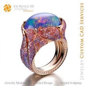 Ring mit Opal - 3D-CAD-Schmuck Zuhause, KI - Schmuck 3D-CAD, KI - Ringe 3D-CAD, KI - 3D-CAD Schmuck Melodie der Farben, KI -