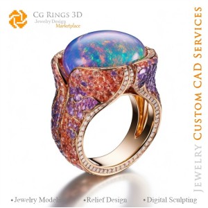 欧泊戒指 - 3D CAD 珠宝之家，AI - 珠宝 3D CAD，AI - 戒指 3D CAD，AI - 3D CAD 珠宝 《色彩旋律》，AI - 3D C
