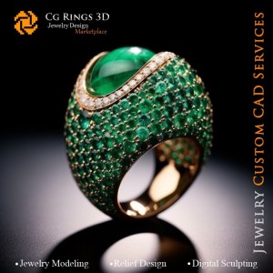 Bague avec émeraudes et diamants - CAO 3D Joaillerie Maison, IA - CAO 3D Joaillerie, IA - Bagues CAO 3D