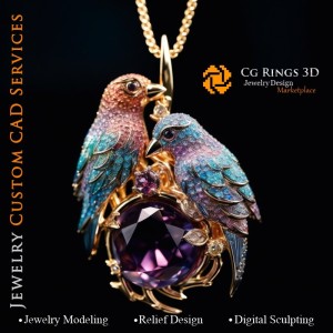 Ciondolo Uccelli con Alessandrite - Gioielli 3D CAD Home, IA - Gioielli 3D CAD, IA - Ciondoli 3D CAD, IA - Gioielli 3D CAD, IA