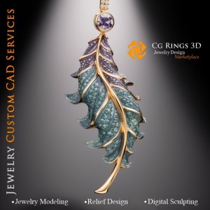 Colgante de helecho con alejandrita - CAD 3D de joyería Hogar, IA - CAD 3D de joyería, IA - Colgantes CAD 3D, IA - CAD 3D de