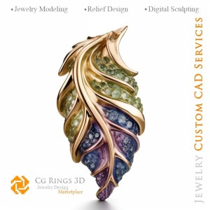 Pendentif Fougere avec Alexandrite - Bijoux CAO 3D Maison, IA - Bijoux CAO 3D, IA - Pendentifs CAO 3D, IA - CAO 3D Bijoux, IA -