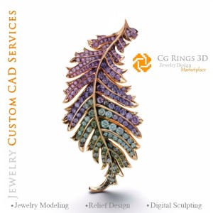 蕨叶吊坠配亚历山大石 - 珠宝3D CAD之家，AI - 珠宝3D CAD，AI - 吊坠3D CAD，AI - 3D CAD珠宝，AI - 珠宝