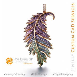 Colgante de helecho con alejandrita - CAD 3D de joyería Hogar, IA - CAD 3D de joyería, IA - Colgantes CAD 3D, IA - CAD 3D de