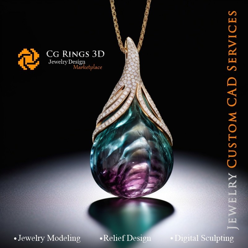 Pendente con Alessandrite e Diamanti - Gioielli 3D CAD Home, AI - Gioielleria 3D CAD, AI - Pendenti 3D CAD, AI - Gioielli 3D
