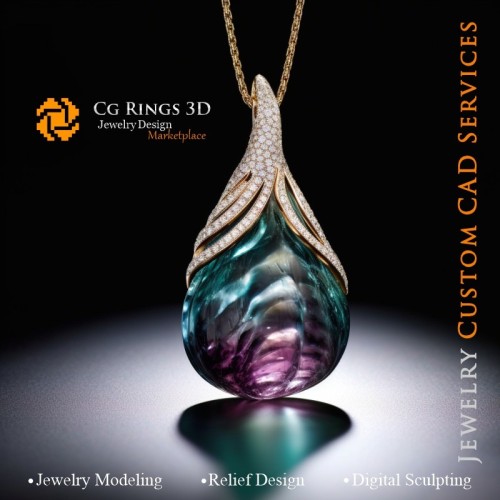 Anhänger mit Alexandrit und Diamanten - Schmuck 3D-CAD Home, KI - Schmuck 3D-CAD, KI - Anhänger 3D-CAD, KI - 3D-CAD Schmuck, A
