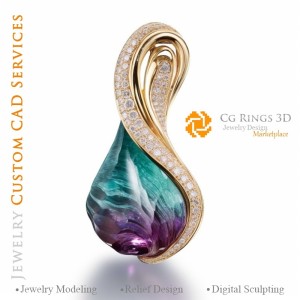 Colgante con alexandrita y diamantes - CAD 3D de joyería en casa, IA - CAD 3D de joyería, IA - Colgantes CAD 3D, IA - CAD 3D de