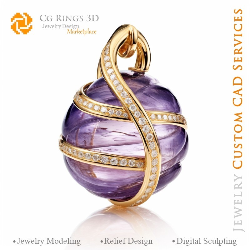 Colgante con amatista- CAD 3D de joyería en casa, IA - CAD 3D de joyería, IA - CAD 3D de colgantes, IA - CAD 3D de joyería, IA
