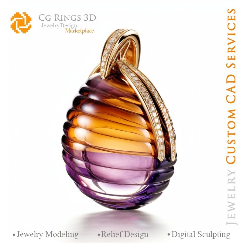 Pendentif avec amétrine - CAO 3D bijoux Home, IA - CAO 3D bijoux, IA - Pendentifs CAO 3D, IA - CAO 3D Bijoux, IA - Bijoux avec