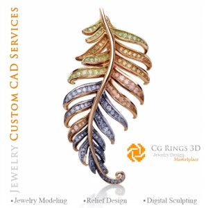 Pendente a Forma di Felce con Alessandrite - Gioielleria 3D CAD Home, AI - Gioielleria 3D CAD, AI - Pendenti 3D CAD, AI -