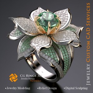 Anello a Fiore con Smeraldi e Diamanti - CAD 3D Gioielleria Casa, AI - CAD 3D Gioielli, AI - CAD 3D Anelli, AI - CAD 3D