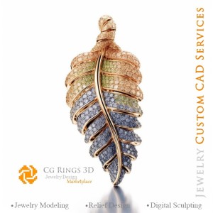 Pendentif Fougère avec Diamant de Couleur Fantaisie - Bijoux 3D CAO Accueil, IA - Bijoux 3D CAO, IA - Pendentifs 3D CAO, IA -