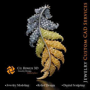 蕨叶吊坠配彩色钻石 - 珠宝3D CAD 主页，AI - 珠宝3D CAD，AI - 吊坠3D CAD，AI - 3D CAD 珠宝我