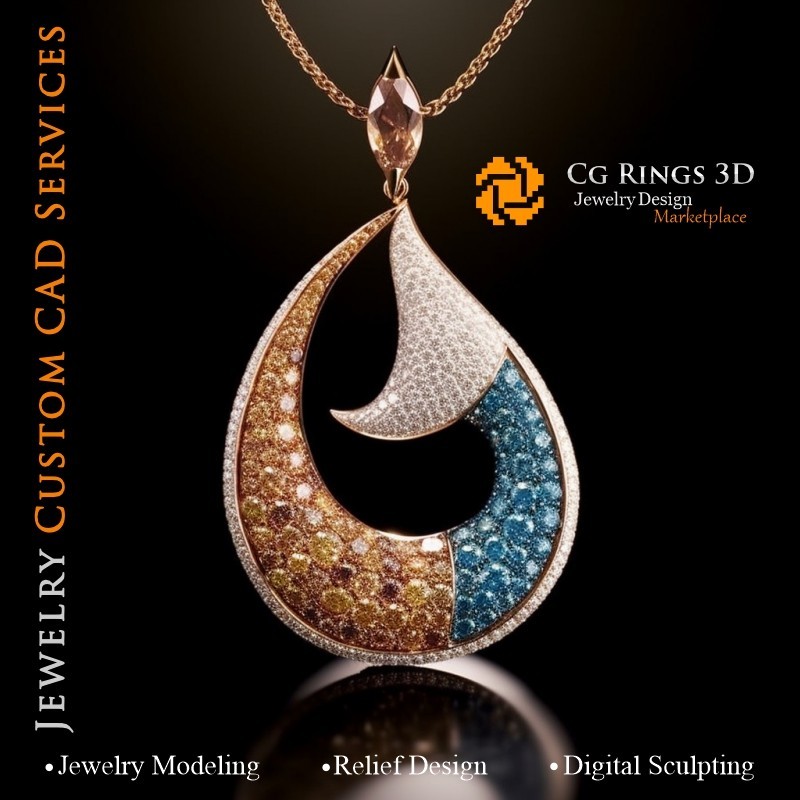 Pendentif avec diamant fancy color - Bijoux CAO 3D Maison, IA - Bijoux CAO 3D, IA - Pendentifs CAO 3D, IA - Mélodie de bijoux