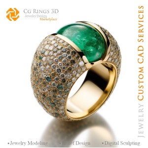 Anello a fiore con smeraldo e diamanti - Gioielleria CAD 3D Home, AI - Gioielleria CAD 3D, AI - Anelli CAD 3D, AI - Gioielleria