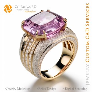 Ring mit Kunziten und Diamanten - 3D-CAD Schmuck Zuhause, KI - Schmuck 3D-CAD, KI - Ringe 3D-CAD, KI - 3D-CAD Schmuck Melodie