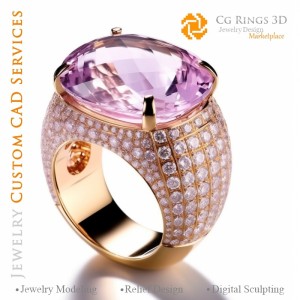 Ring mit Kunziten und Diamanten - 3D-CAD-Schmuck Zuhause, KI - Schmuck 3D-CAD, KI - Ringe 3D-CAD, KI - 3D-CAD-Schmuck Melodie