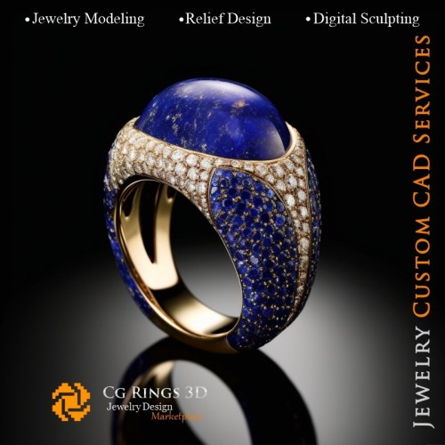 Anello con Lapislazzuli e Diamanti - Gioielleria CAD 3D Home, AI - Gioielleria CAD 3D, AI - Anelli CAD 3D, AI - CAD 3D Gioielli