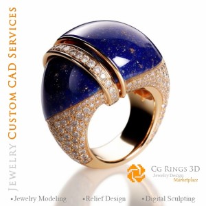 Anillo con Lapislázuli y Diamantes - CAD 3D de Joyería Hogar, IA - CAD 3D de Joyería, IA - CAD 3D de Anillos, IA - CAD 3D