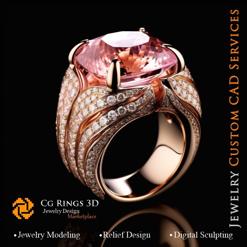 Anello con Morganite e Diamanti - CAD 3D Gioielli Casa, IA - CAD 3D Gioielli, IA - CAD 3D Anelli, IA - CAD 3D Gioielli Melodia