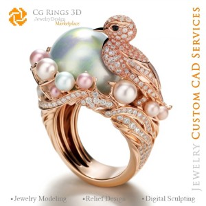 Anello con uccello e perle - 3D CAD Gioielleria Home, AI - Gioielli 3D CAD, AI - Anelli 3D CAD, AI - 3D CAD Gioielli Melodia